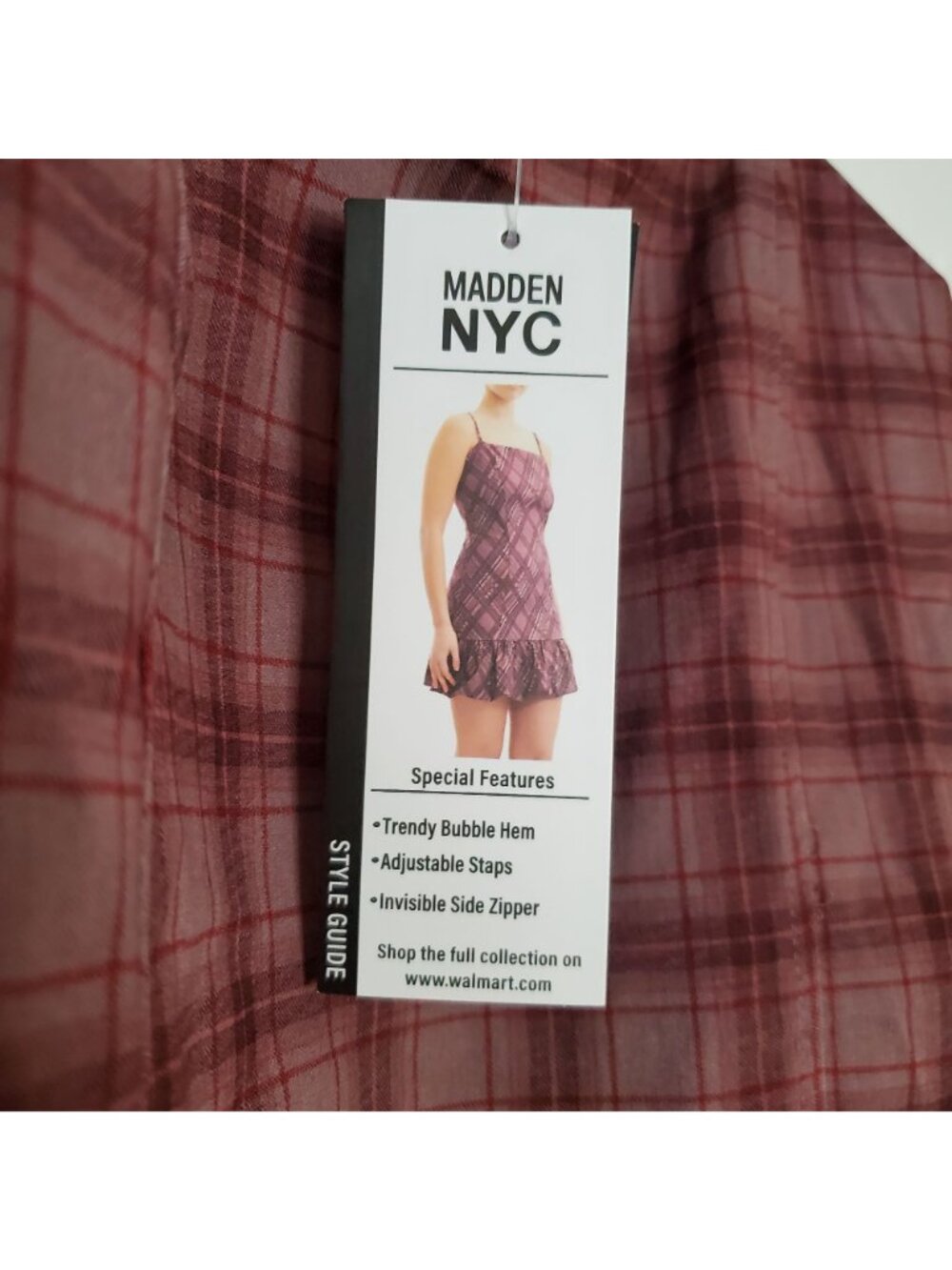 Madden NYC Size M Plaid Pink Spaghetti Strap Mini Dress With Bubble Hem & Adjust - Picture 9 of 10